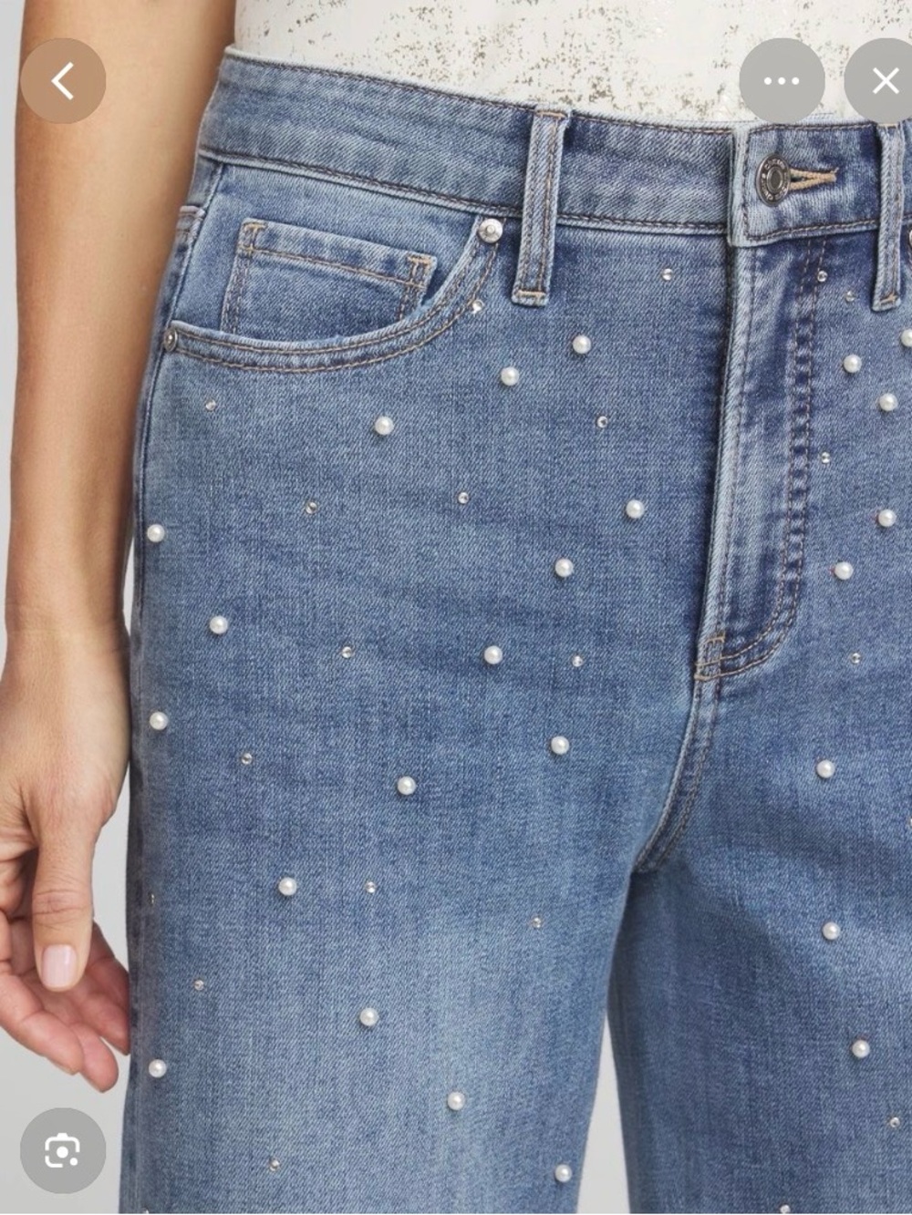 1822 Denim Blue Ankle Jeans with Pearl Details